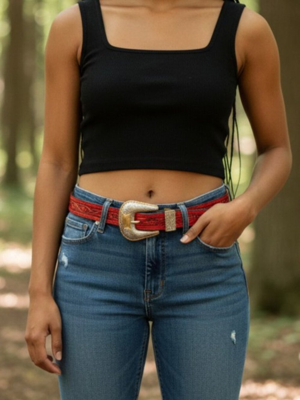 Unique Red Leather Cowgirl Belt
